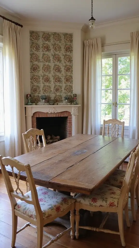 46 Dining Room with Fireplace Ideas That Add Warmth - 9. French Country Chic