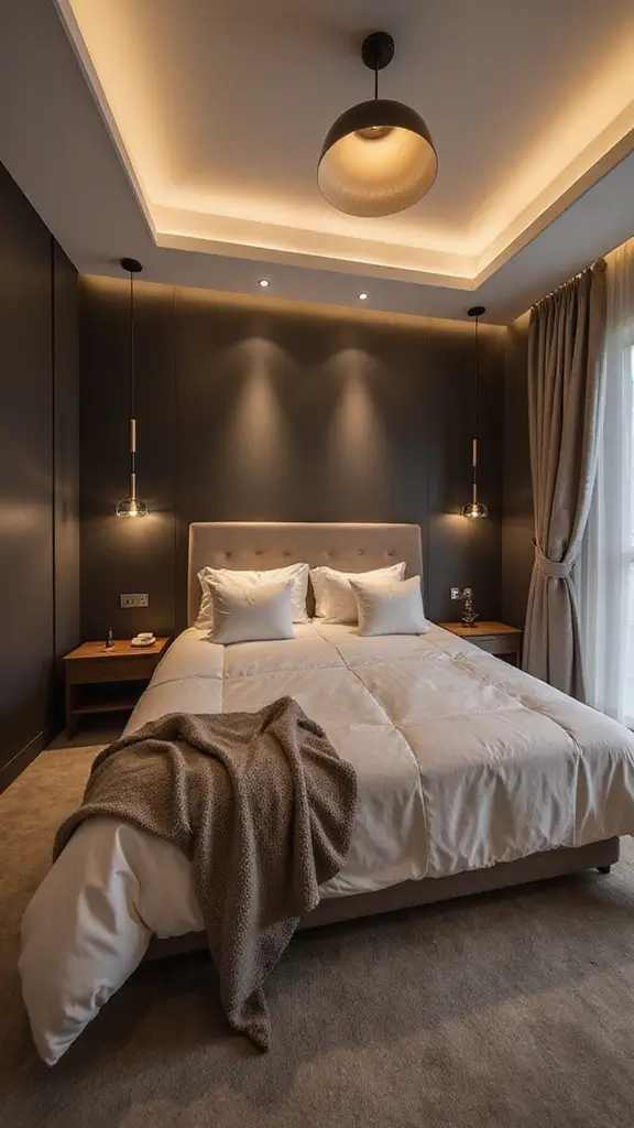 46 False Ceiling for Bedroom Designs That Make a Statement - 12. Layered Lighting