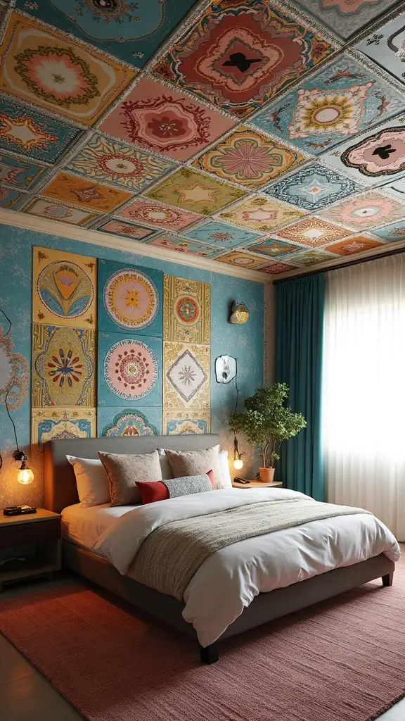 46 False Ceiling for Bedroom Designs That Make a Statement - 30. Artistic Ceiling Tiles