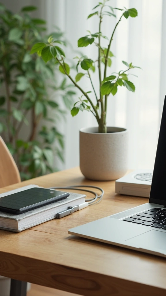 46 Home Office Decor Ideas That Inspire Focus - 12. Sustainable Tech Accessories