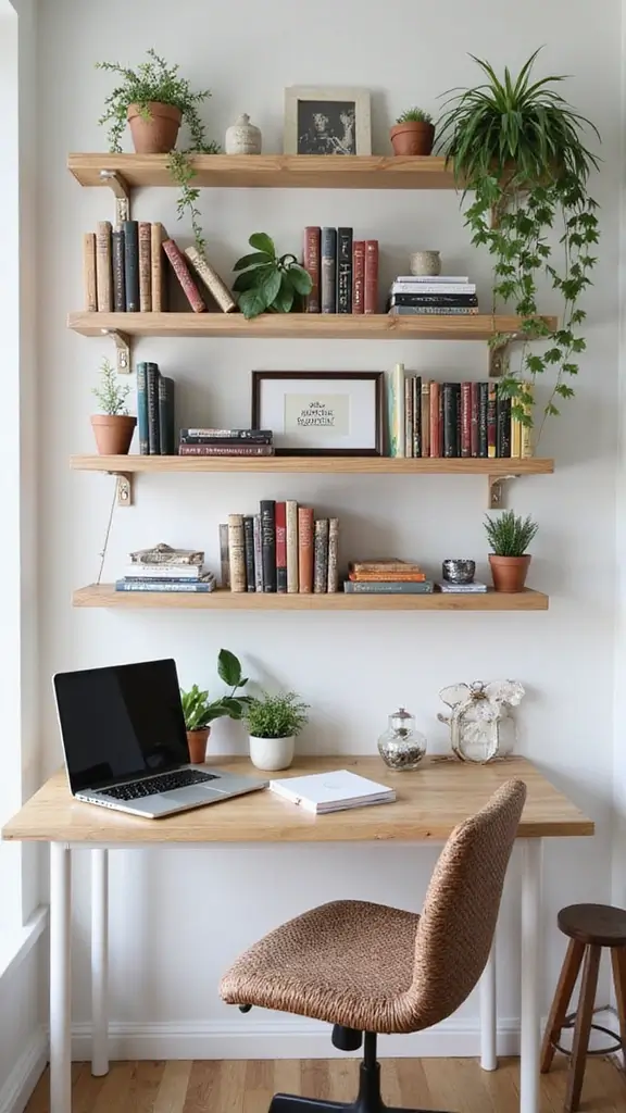 46 Home Office Decor Ideas That Inspire Focus - 14. Functional Wall Shelves