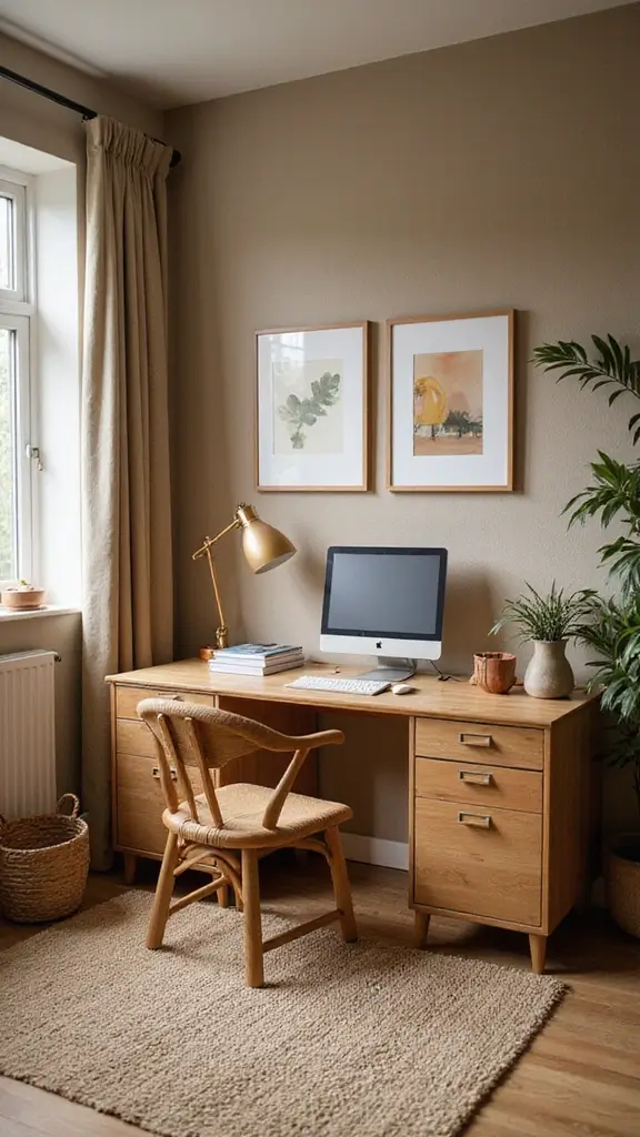 46 Home Office Decor Ideas That Inspire Focus - 25. Earthy Tones