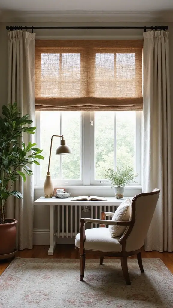 46 Home Office Decor Ideas That Inspire Focus - 33. Elegant Window Treatments