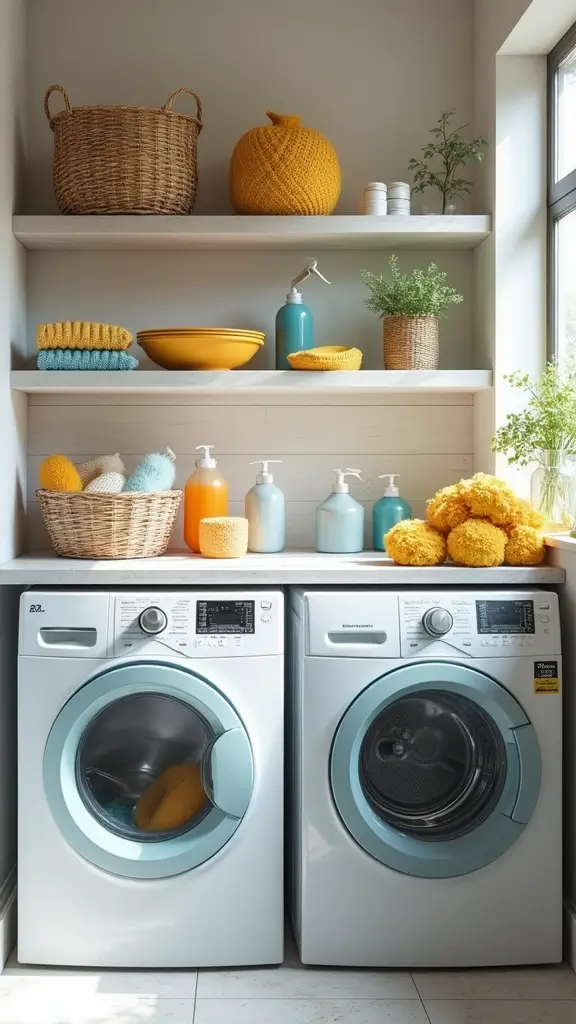 46 Laundry Room Ideas Top Loader Layouts That Maximize Space - 37. Colorful Laundry Supplies