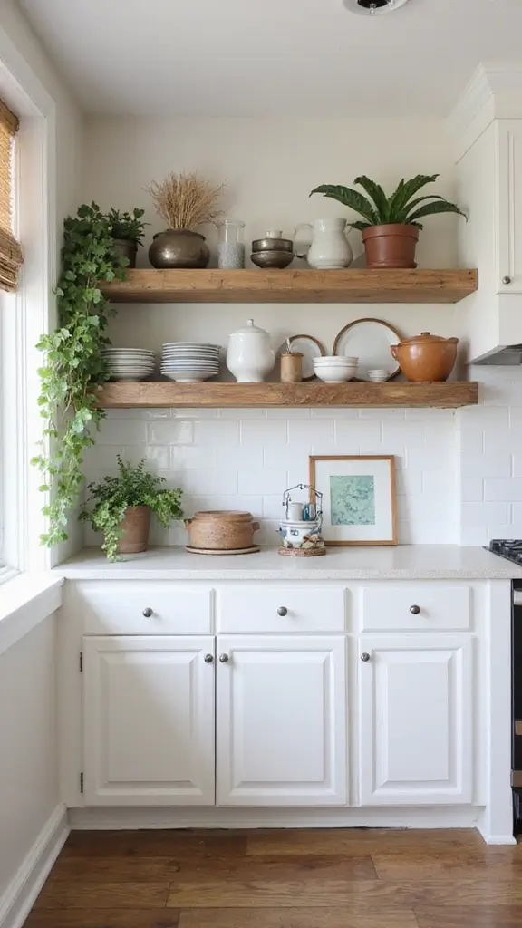 46 Modern Colonial Interior Design Ideas That Inspire Elegance - 27. Open Shelving in the Kitchen