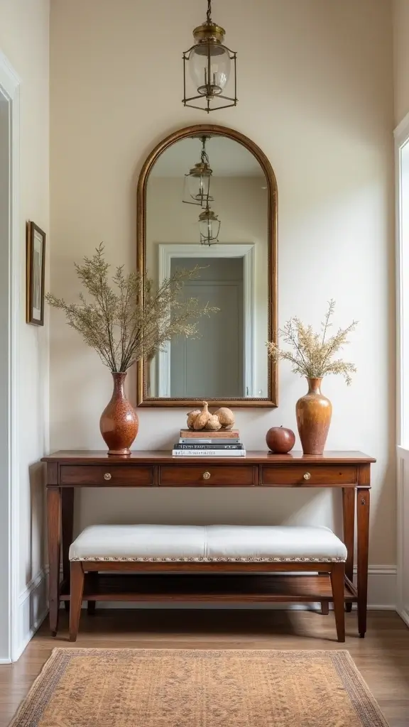 46 Modern Colonial Interior Design Ideas That Inspire Elegance - 6. Inviting Entryway with Touches of Colonial Grace