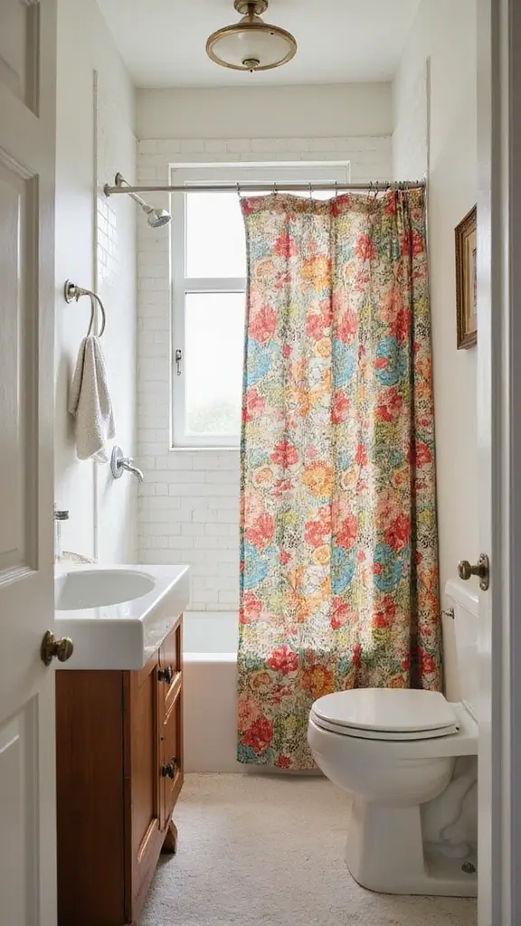 46 Small Bathroom Remodel Ideas That Save Big on Space - 11. Shower Curtains Instead of Doors