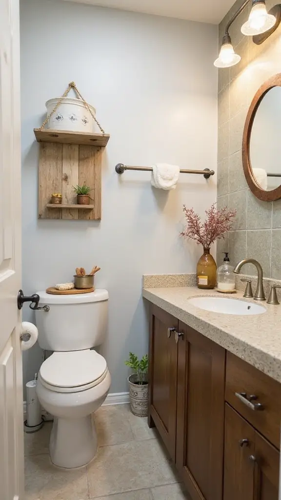 46 Small Bathroom Remodel Ideas That Save Big on Space - 23. Upcycled Decor
