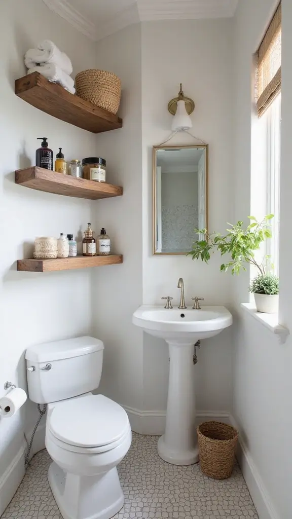 46 Small Bathroom Remodel Ideas That Save Big on Space - 31. Open Shelving