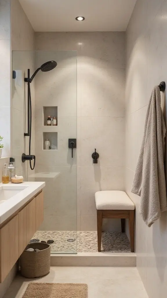 46 Small Bathroom Remodel Ideas That Save Big on Space - 34. Shower Benches