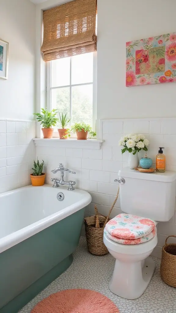 46 Small Bathroom Remodel Ideas That Save Big on Space - 41. Colorful Bath Accessories