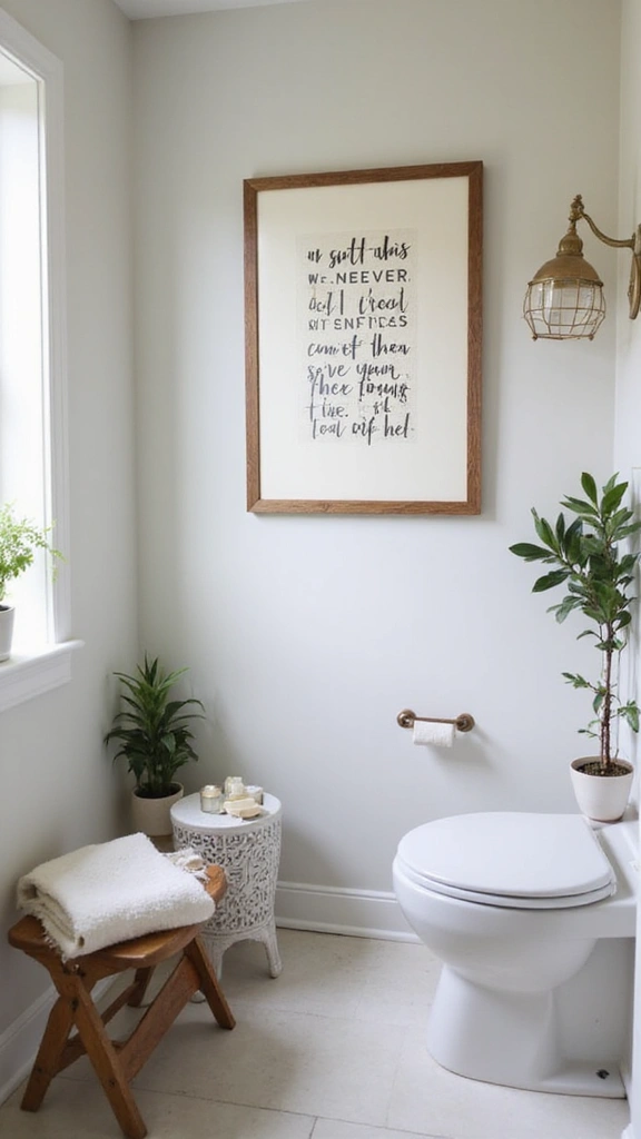 46 Small Bathroom Remodel Ideas That Save Big on Space - 43. Wall Art