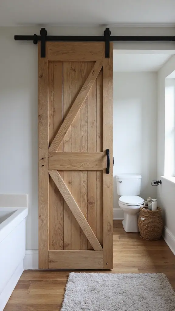 46 Small Bathroom Remodel Ideas That Save Big on Space - 9. Sliding Barn Doors