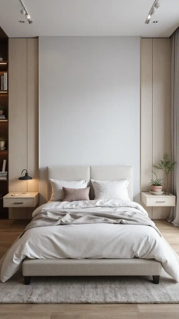 46 Small Bedroom Layout Ideas 10x10 That Save Space Beautifully - 11. Floating Nightstands