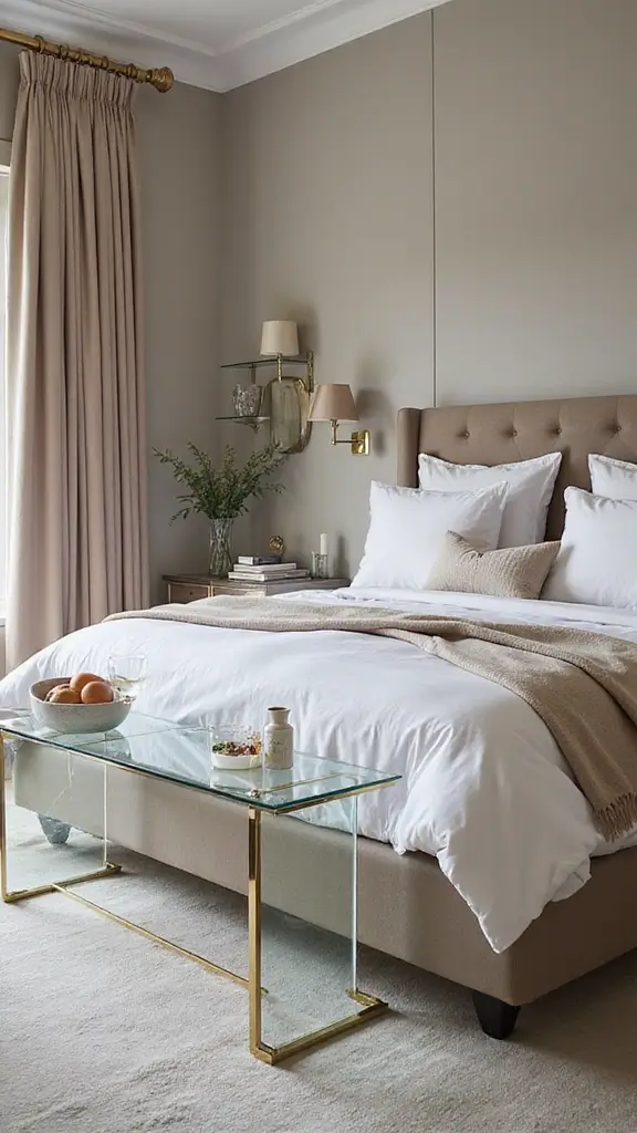 46 Small Bedroom Layout Ideas 10x10 That Save Space Beautifully - 18. Glass Furniture Accents