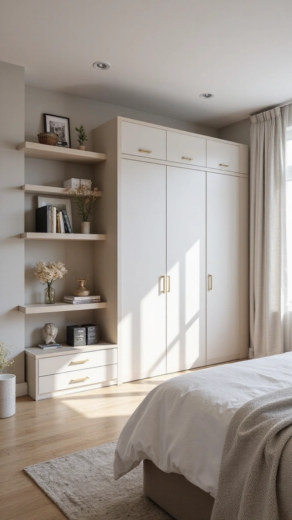 46 Small Bedroom Layout Ideas 10x10 That Save Space Beautifully - 22. Utilizing Wall Space for Storage