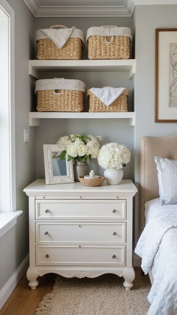 46 Small Bedroom Layout Ideas 10x10 That Save Space Beautifully - 28. Decorative Storage Bins