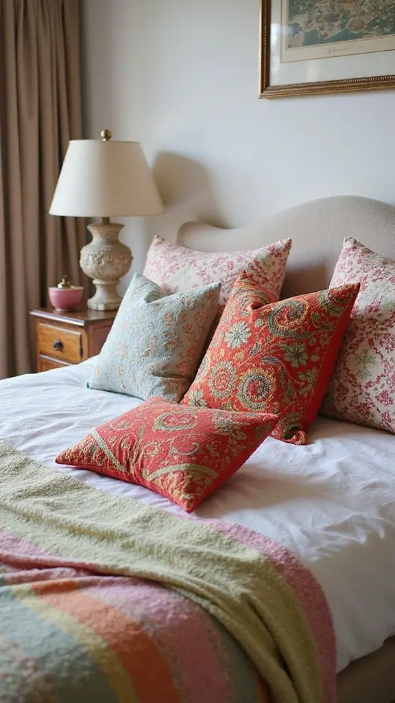 46 Small Bedroom Layout Ideas 10x10 That Save Space Beautifully - 31. Colorful Throw Pillows