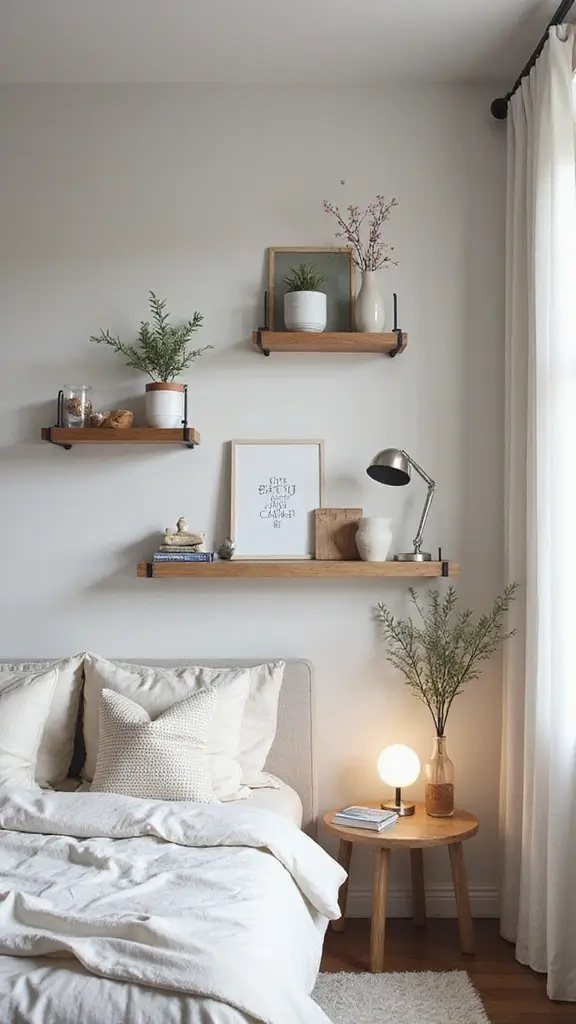 46 Small Bedroom Layout Ideas 10x10 That Save Space Beautifully - 36. Hanging Bedside Shelves