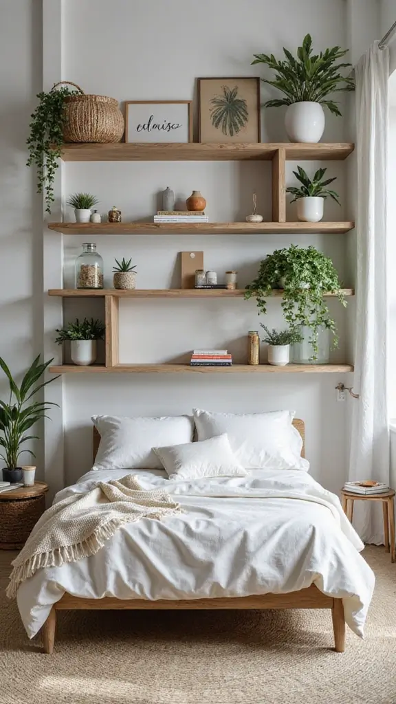 46 Small Bedroom Layout Ideas 10x10 That Save Space Beautifully - 40. Open Shelving Concepts