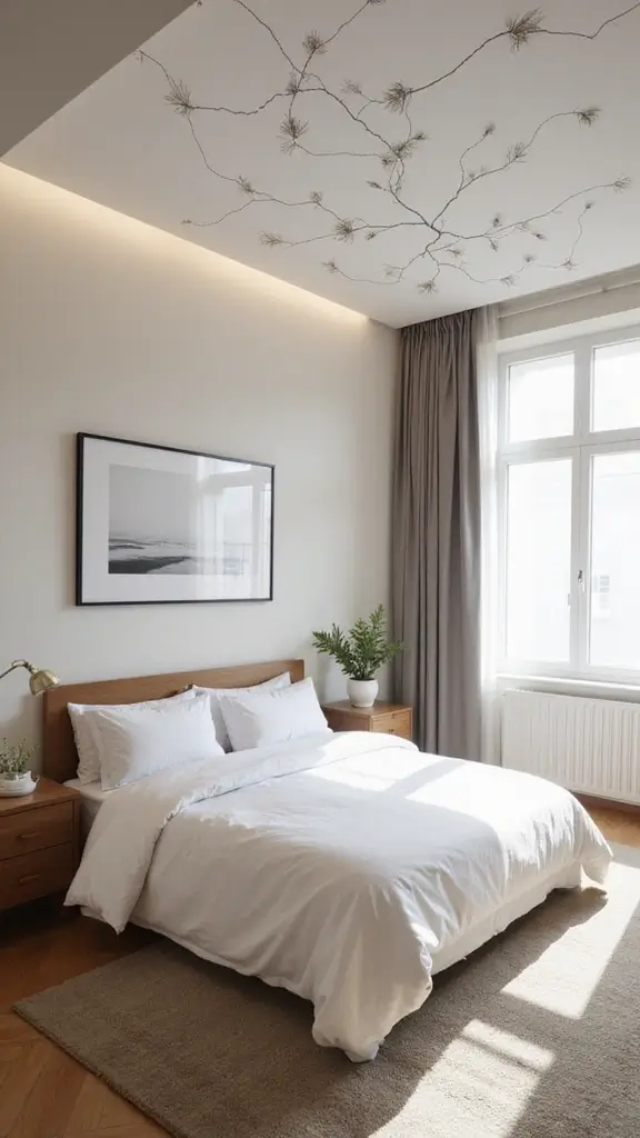 47 Bedroom False Ceiling Design Modern Simple Styles That Elevate - 9. Minimalist Artistic Touch