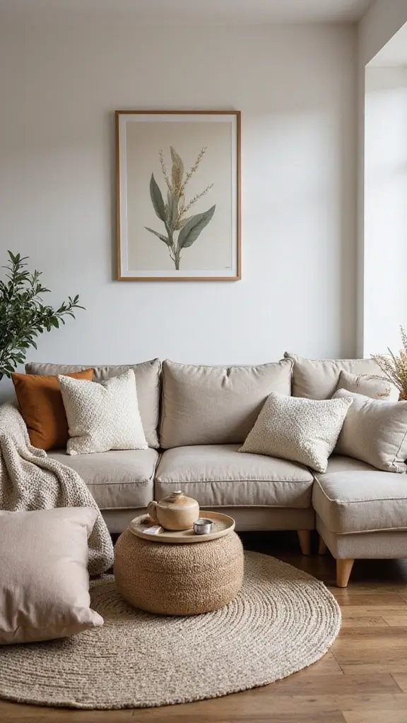 47 Cozy & Stylish Sustainable Home Decor Ideas for Your Living Room - 2. Soft Natural Textiles