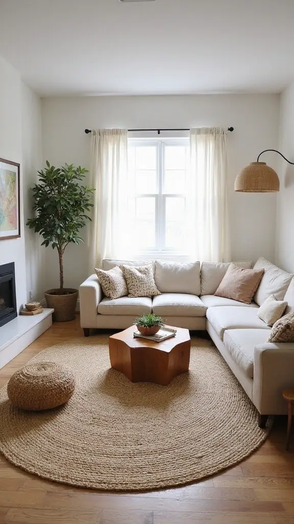 47 Cozy & Stylish Sustainable Home Decor Ideas for Your Living Room - 7. Cozy Area Rugs