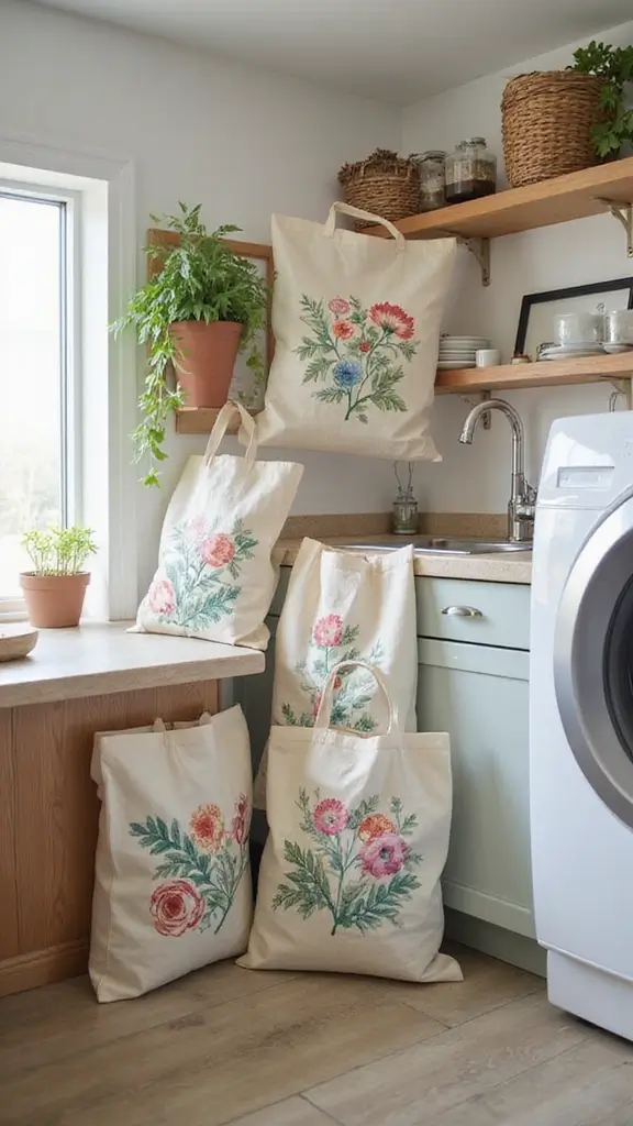 47 Decorating Ideas for the Home You’ll Want to Try Now - 32. Reusable Grocery Bags as Decor