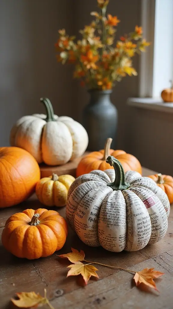 47 Fall Decor Ideas for the Home DIY Projects You’ll Love - 19. Recycled Newspaper Pumpkin Decor