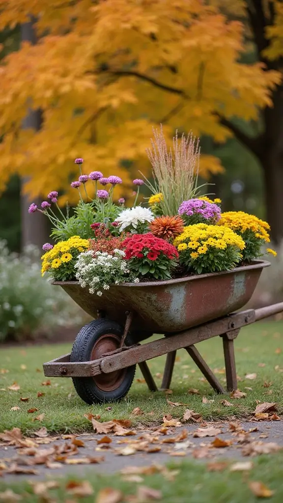 47 Fall Decor Ideas for the Home DIY Projects You’ll Love - 31. Rustic Wheelbarrow Planter