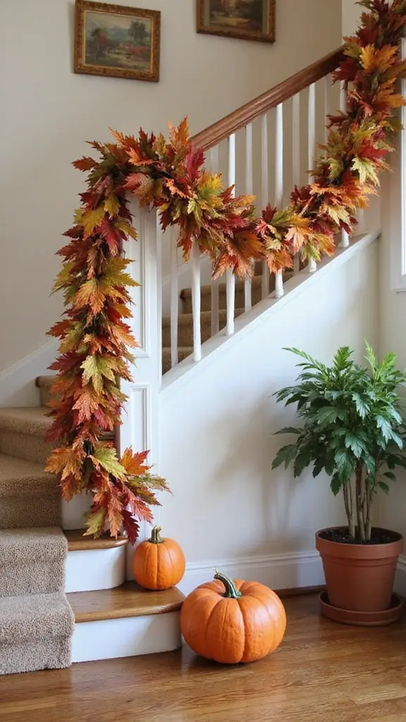 47 Fall Decor Ideas for the Home DIY Projects You’ll Love - 33. Leafy Staircase Decor