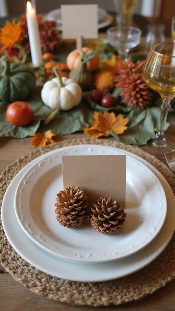 47 Fall Decor Ideas for the Home DIY Projects You’ll Love - 35. Acorn and Pinecone Place Card Holders