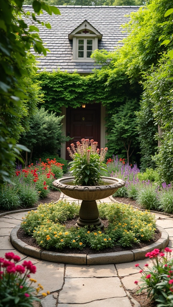 47 Flower Garden Ideas in Front of House for Stunning Curb Appeal - 10. Courtyard with a Central Flower Feature