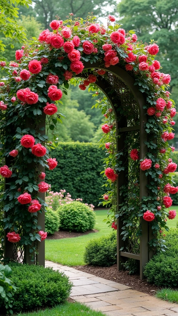 47 Flower Garden Ideas in Front of House for Stunning Curb Appeal - 2. Trellis with Climbing Roses