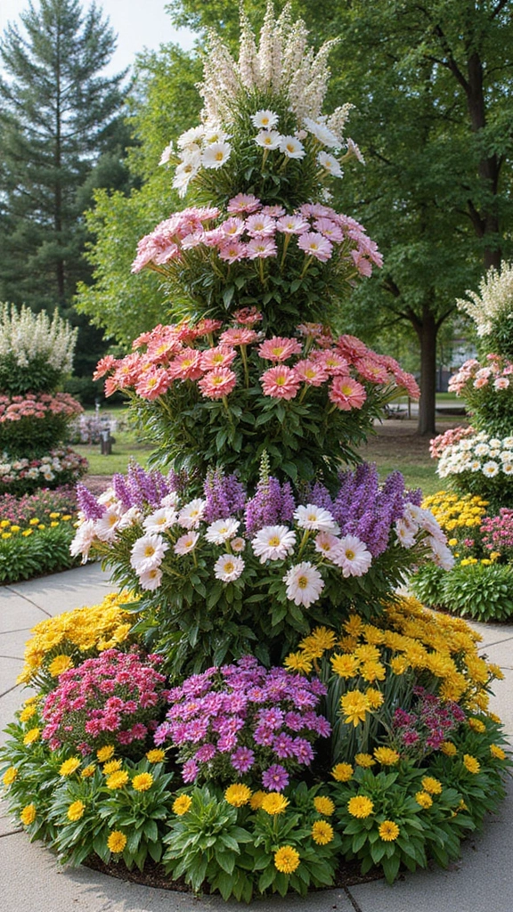 47 Flower Garden Ideas in Front of House for Stunning Curb Appeal - 22. Multi-Tiered Flower Gardens