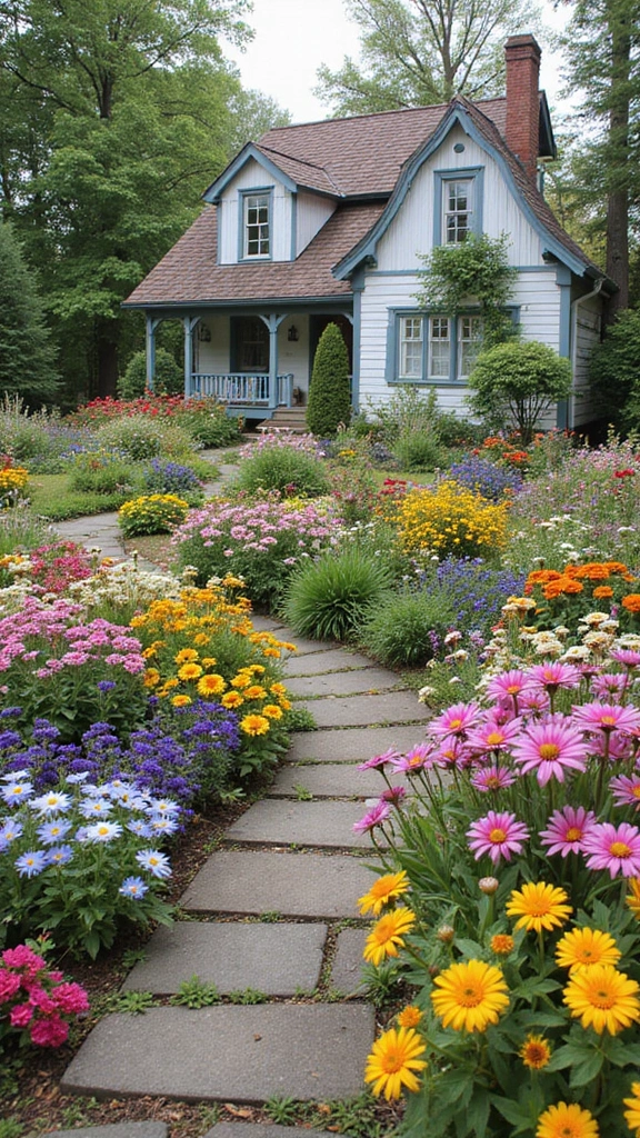 47 Flower Garden Ideas in Front of House for Stunning Curb Appeal - 27. Cottage Flower Gardens