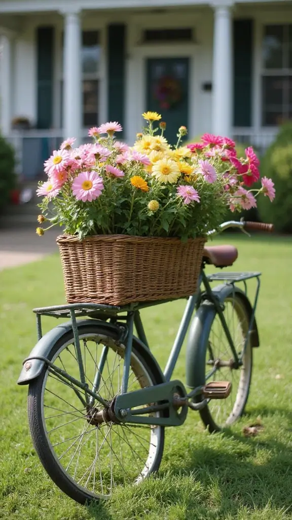 47 Flower Garden Ideas in Front of House for Stunning Curb Appeal - 31. Bicycle Flower Displays