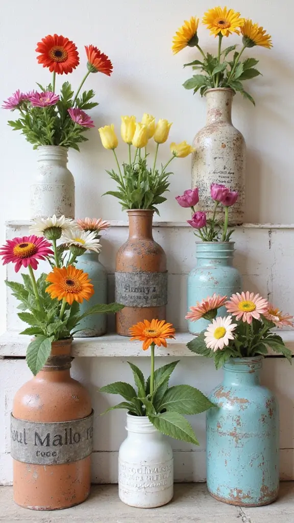 47 Flower Garden Ideas in Front of House for Stunning Curb Appeal - 37. Repurposed Container Gardens
