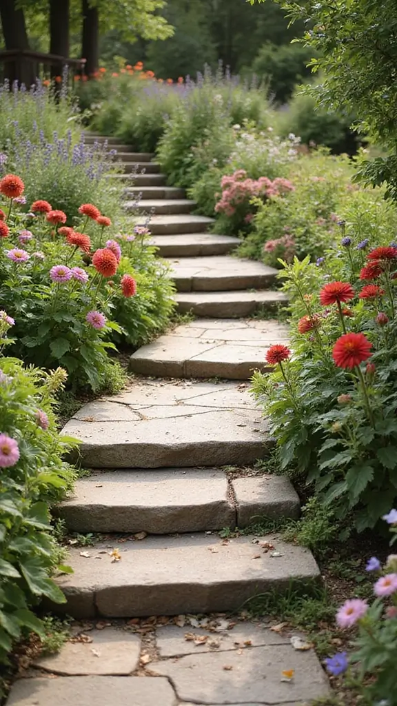 47 Flower Garden Ideas in Front of House for Stunning Curb Appeal - 41. Artistic Stone Pathways