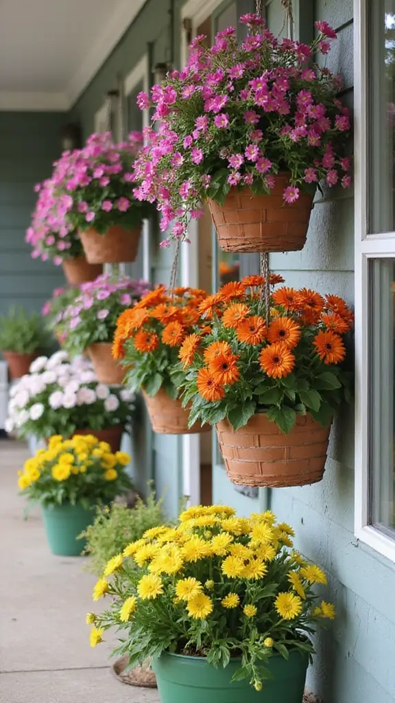 47 Flower Garden Ideas in Front of House for Stunning Curb Appeal - 5. Hanging Flower Baskets