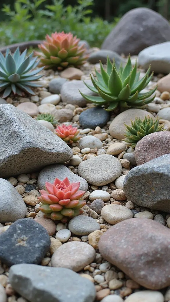 47 Flower Garden Ideas in Front of House for Stunning Curb Appeal - 8. Rock Gardens with Succulent Accents