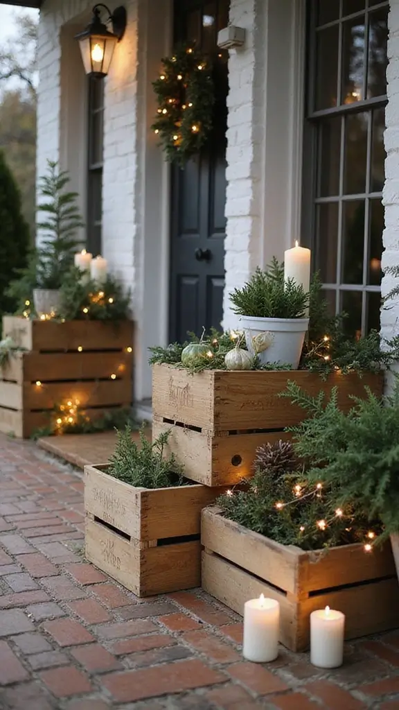 47 Front Porch Christmas Decor Ideas That Welcome Guests - 1. Repurposed Wooden Crates