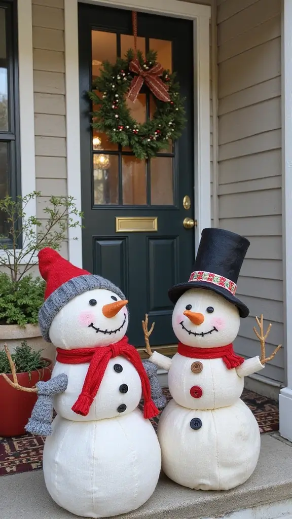 47 Front Porch Christmas Decor Ideas That Welcome Guests - 10. Upcycled Snowmen