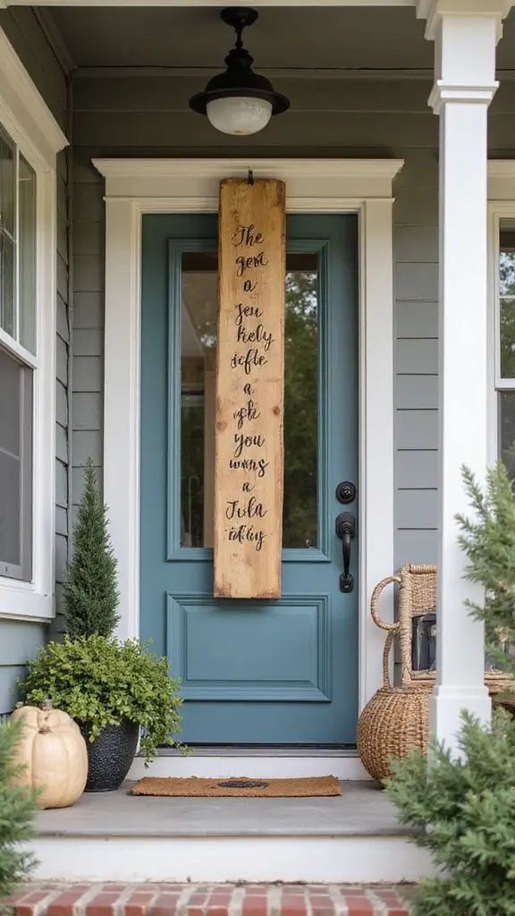 47 Front Porch Christmas Decor Ideas That Welcome Guests - 12. Natural Wood Signage