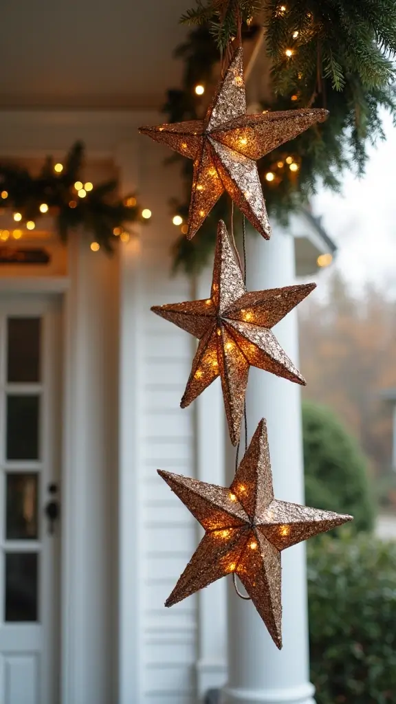 47 Front Porch Christmas Decor Ideas That Welcome Guests - 20. Handmade Christmas Stars