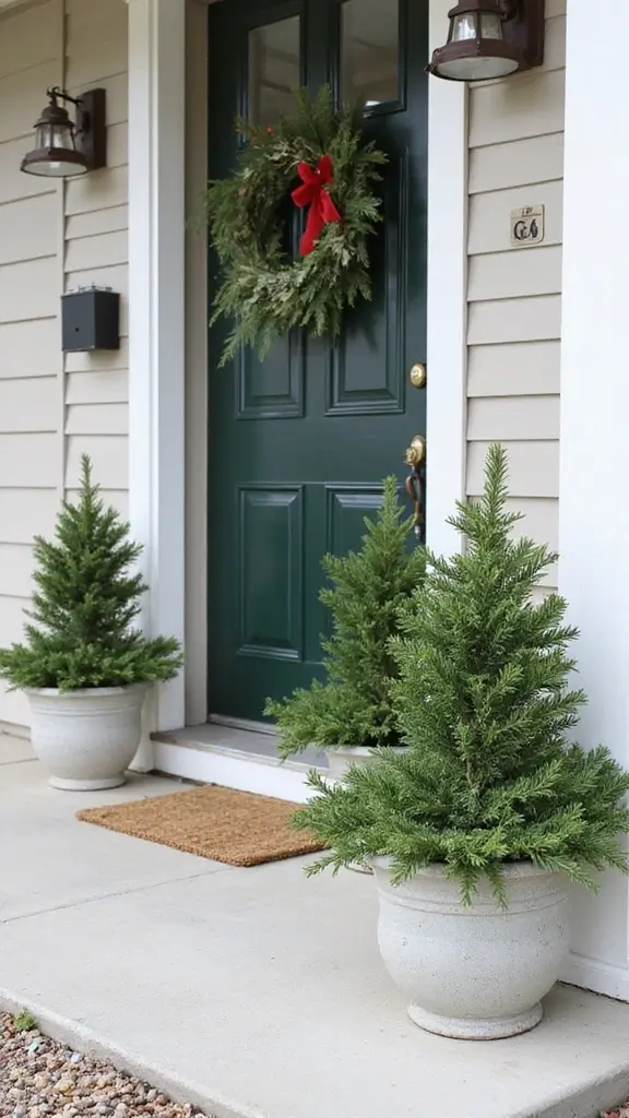 47 Front Porch Christmas Decor Ideas That Welcome Guests - 22. DIY Christmas Tree Planters