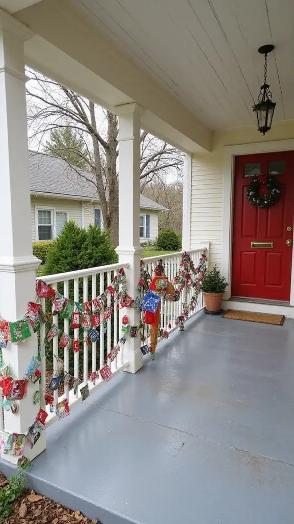 47 Front Porch Christmas Decor Ideas That Welcome Guests - 24. Recycled Christmas Card Garland