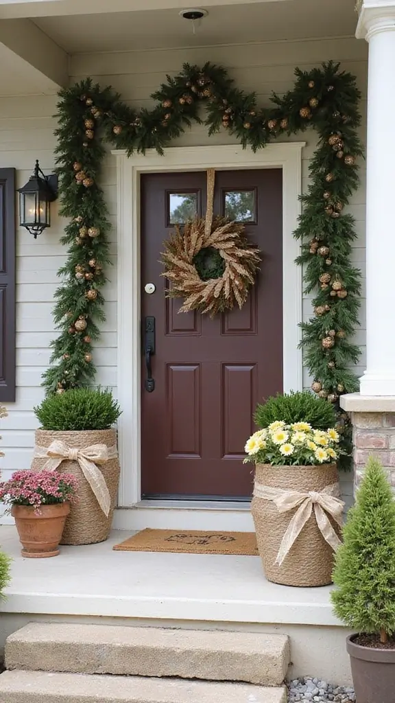 47 Front Porch Christmas Decor Ideas That Welcome Guests - 28. Natural Twine Accents