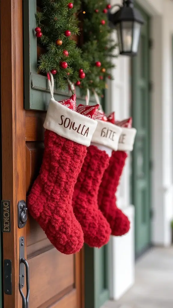 47 Front Porch Christmas Decor Ideas That Welcome Guests - 30. Reusable Eco-Friendly Stockings