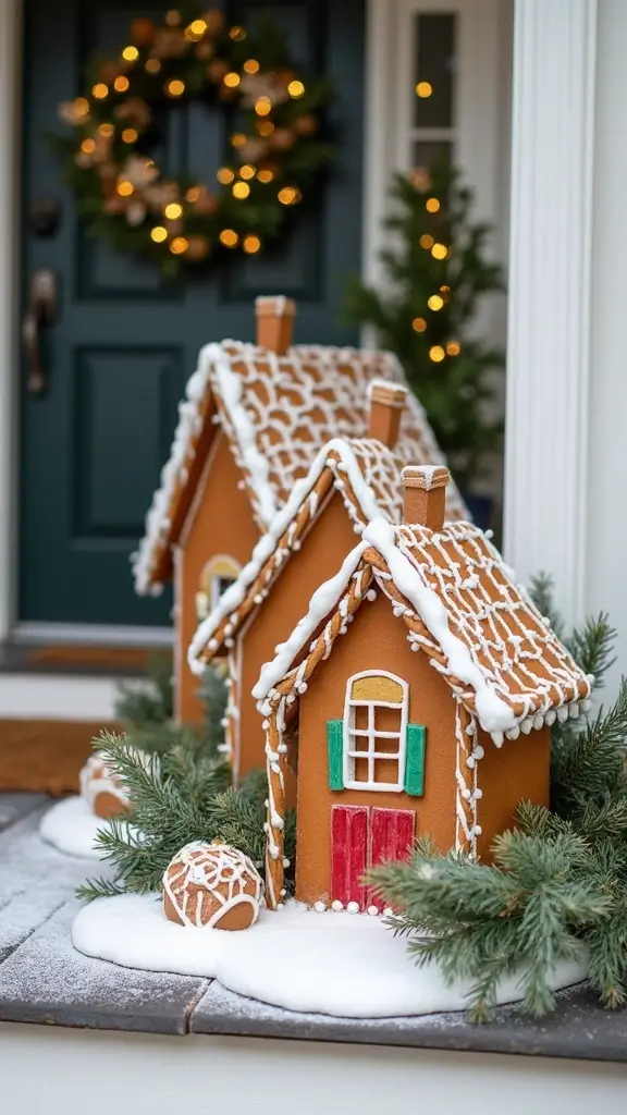 47 Front Porch Christmas Decor Ideas That Welcome Guests - 36. DIY Gingerbread House Displays